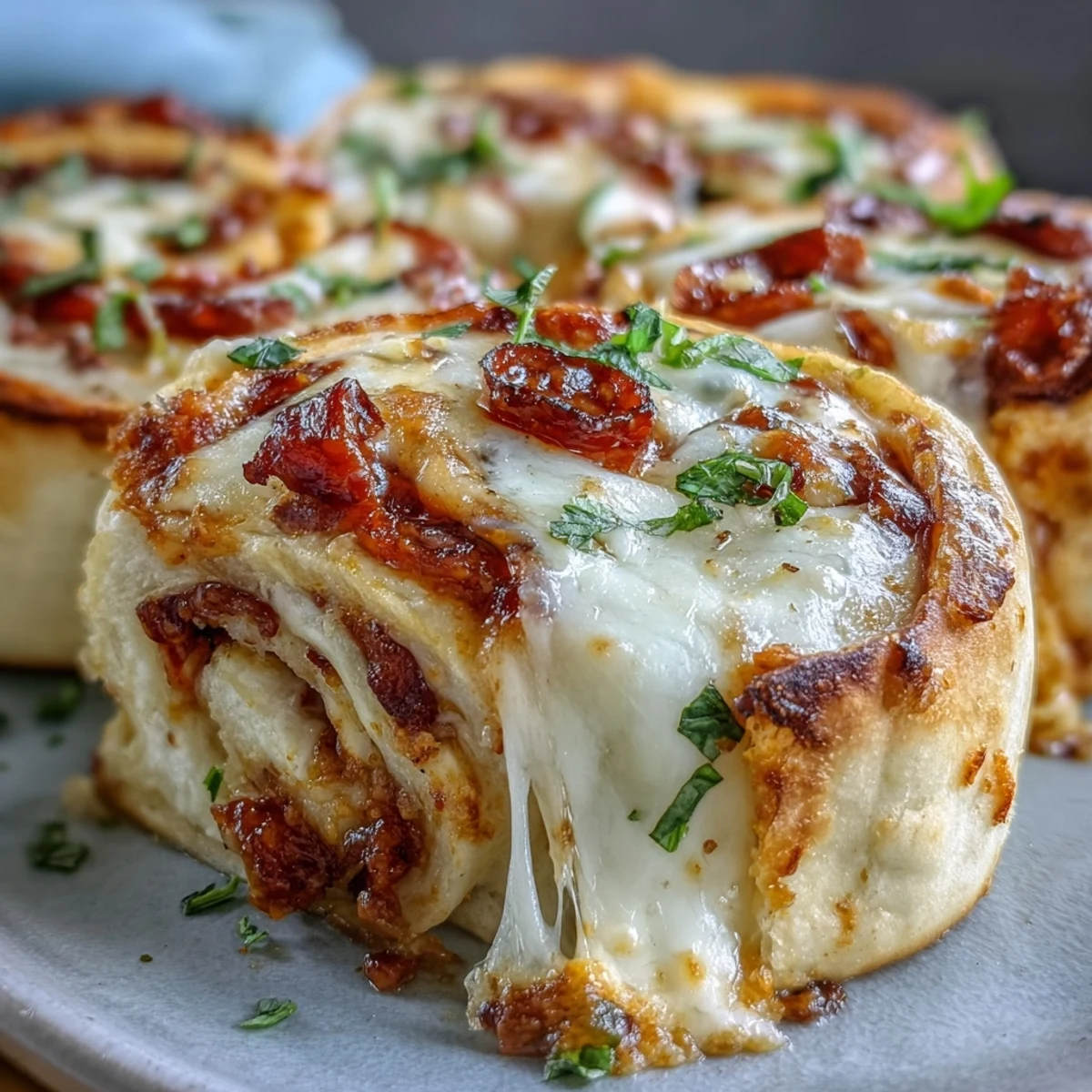 Four servings of warm Tortilla Pizza Rolls sit beside a small bowl of dipping sauce, ready for a game night snack.
