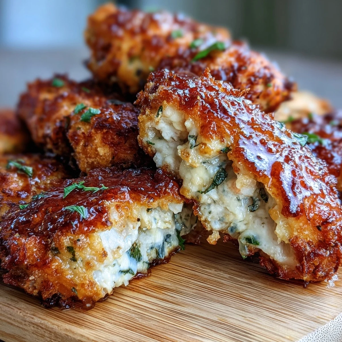Crisp Asiago Panko Chicken Bites ready to eat, arranged in a bowl alongside fresh salad greens for a light meal.
