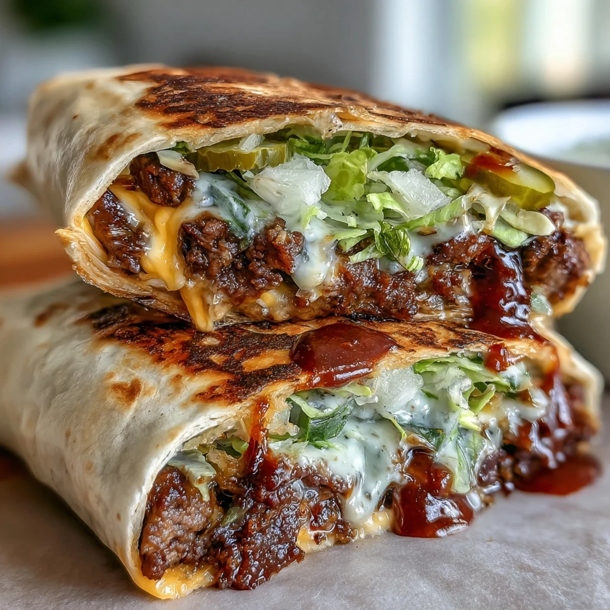Ready-to-eat Smash Burger Tacos plated for dinner, loaded with crisp lettuce, diced onion, and tangy homemade burger sauce.