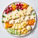 Visually appealing Elephant Cracker Board featuring cheddar, grapes, and hummus—perfect for sharing with loved ones.