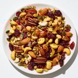 Close-up of a delightful Nutty Nosh Squirrel Snack Mix, a gluten-free trail mix snack.