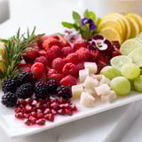 A close-up view of the Bubbly Bar garnish tray overflowing with colorful fruit and delightful treats.