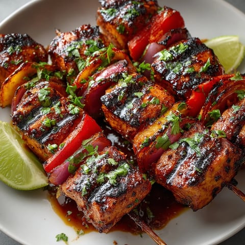 Grilled Chipotle Lime Chicken Skewers served with zesty lime wedges and fresh herbs.