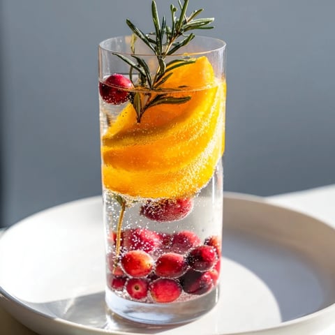 Festive snow globe mocktail with icy cranberries, citrus slices, and a sparkling holiday vibe.