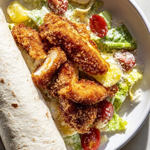 Golden-brown hot honey chicken Caesar wrap ready to be sliced, bursting with savory flavors.
