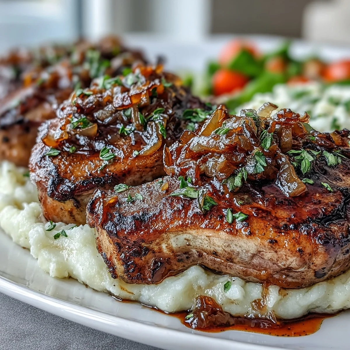 Golden-brown seared Onion-Jam Glazed Lamb Chops are topped with a sweet, sticky onion jam glaze and fresh thyme. 