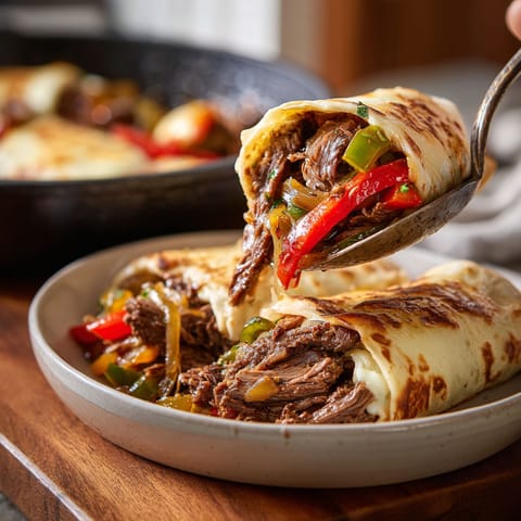 A person is eating a keto Philly cheesesteak roll ups.