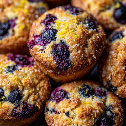 A stack of blueberry muffins with lemon zest.