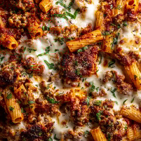 A close up of a pizza with noodles and meat.