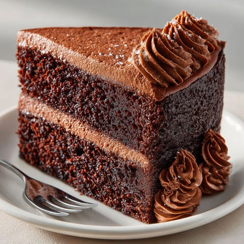 A slice of chocolate cake with whipped cream on a plate.