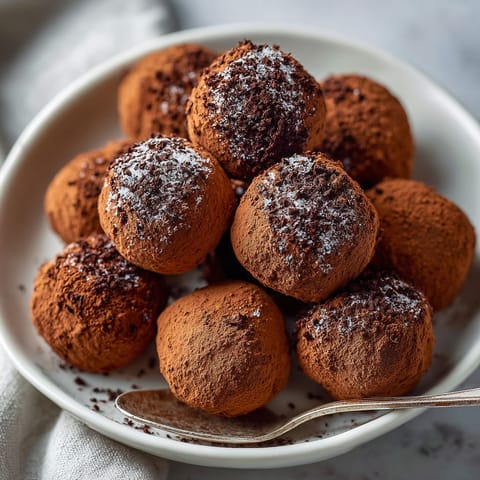 A plate of chocolate covered balls.