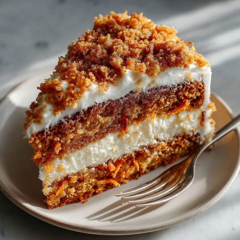 A slice of carrot cake on a plate.