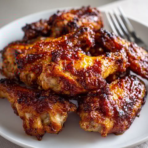 A plate of cooked chicken wings.