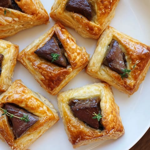 Elegant, bite-sized Christmas Beef Wellington displayed, promising a delicious mix of textures and savory flavors.