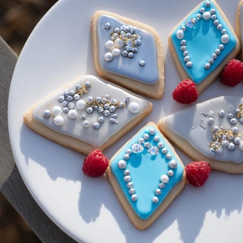 An elegant arrangement of the Engagement Ring Diamond dessert tray, highlighting shimmering edible gold leaf and fresh berries.