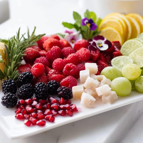 A close-up view of the Bubbly Bar garnish tray overflowing with colorful fruit and delightful treats.