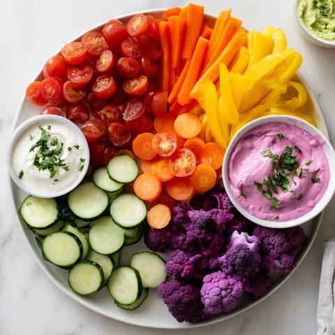 Bright and healthy Rainbow Vegetable Dips: a vibrant and appealing appetizer for any occasion.