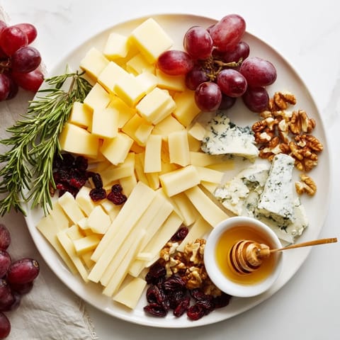 A beautiful Cranberry Grape Man Cheese Board with a medley of fruits, cheeses, and crunchy crackers awaits.