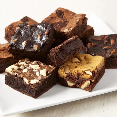 Warm, inviting image of a dessert platter: fudgy brownies and sweet blondie squares.