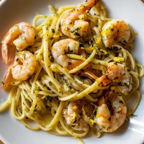 Bright, flavorful Lemon Herb Pasta with Shrimp, featuring tender shrimp and zesty lemon flavor.