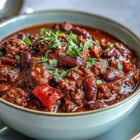 Steaming Slow Cooker Chili with ground beef and kidney beans in a rustic bowl, ready to serve.