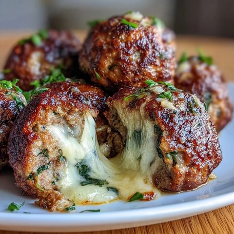 Golden brown spinach garlic meatballs served with spaghetti and marinara sauce in a white bowl.  