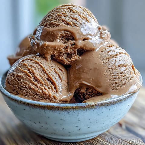 Rich, caramel-hued Hojicha Ice Cream is served in a glass cup with a mochi side, evoking a serene Japanese dessert.  