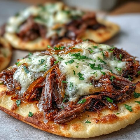 Slow Cooker Beef Garlic Naan Melt