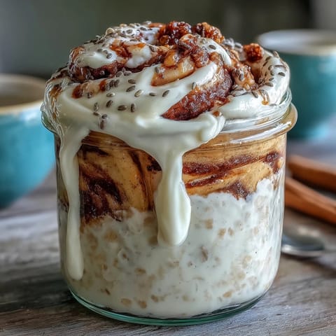 High-Protein Cinnamon Roll Overnight Oats