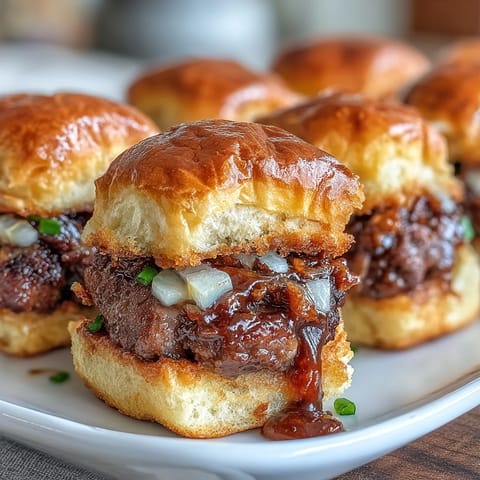 Golden-brown Mini Smash Burger Rolls with melty cheese, diced onions, and tangy pickles on soft slider buns.