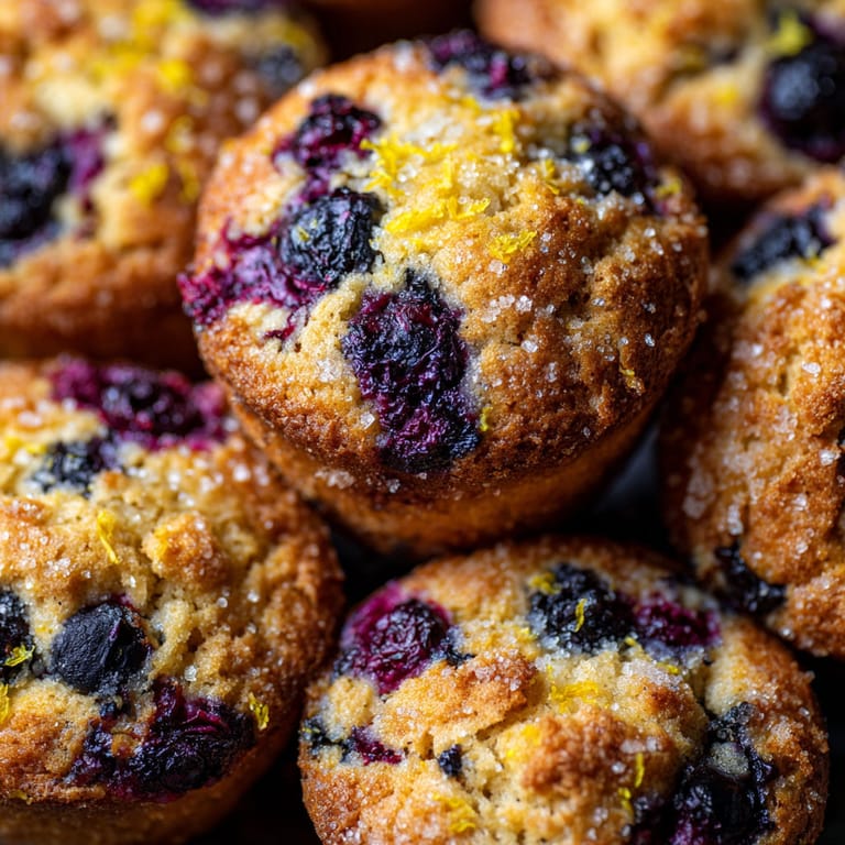 A stack of blueberry muffins with lemon zest.