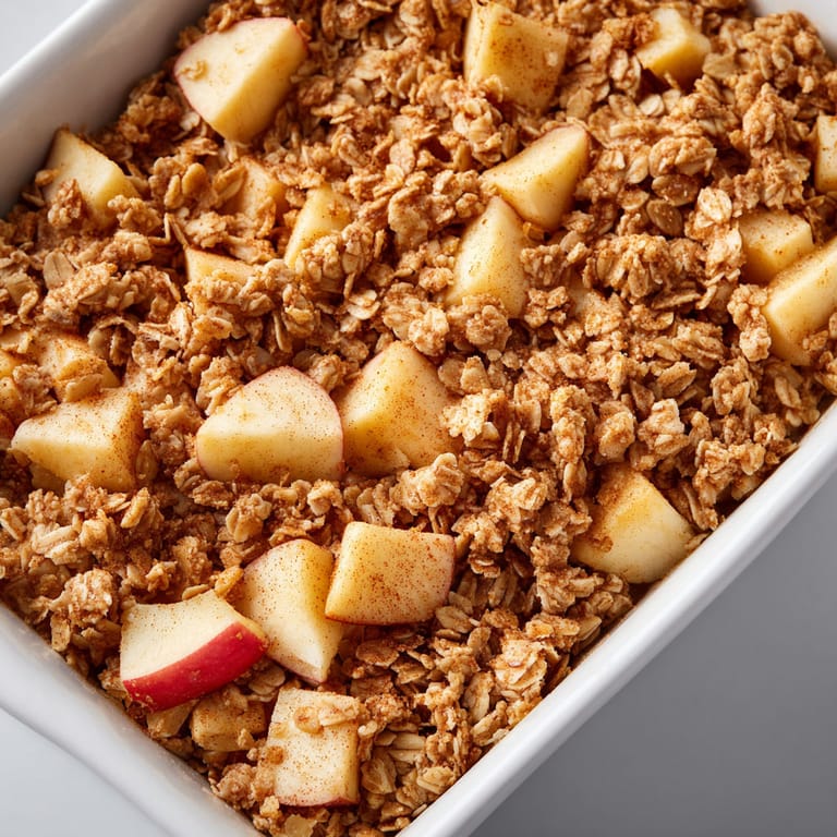 A bowl of cereal with apples and oats.