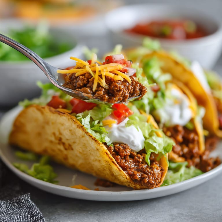 A plate of beef tacos with lettuce and tomatoes.