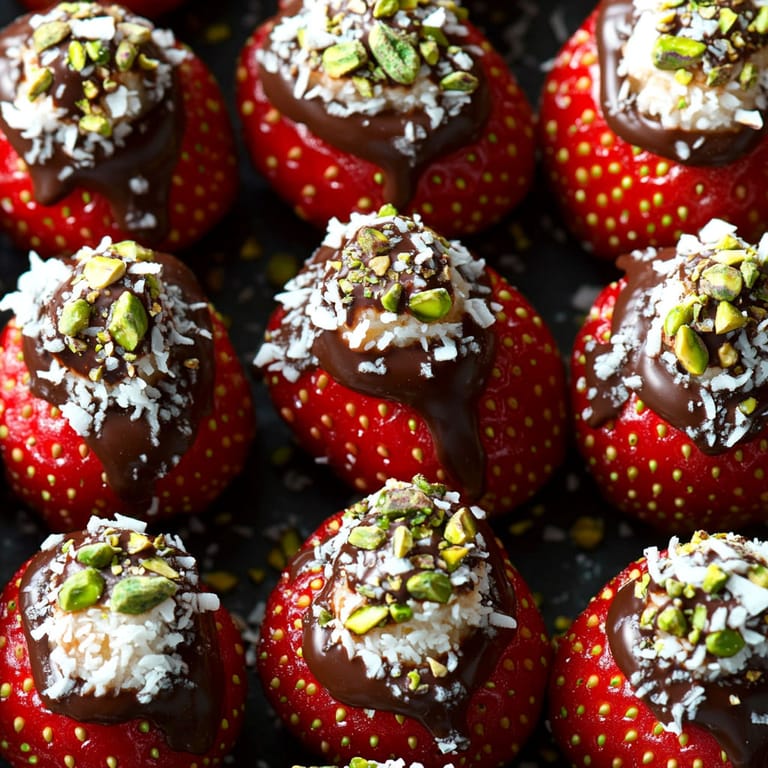 A close up of a strawberry coconut dessert.