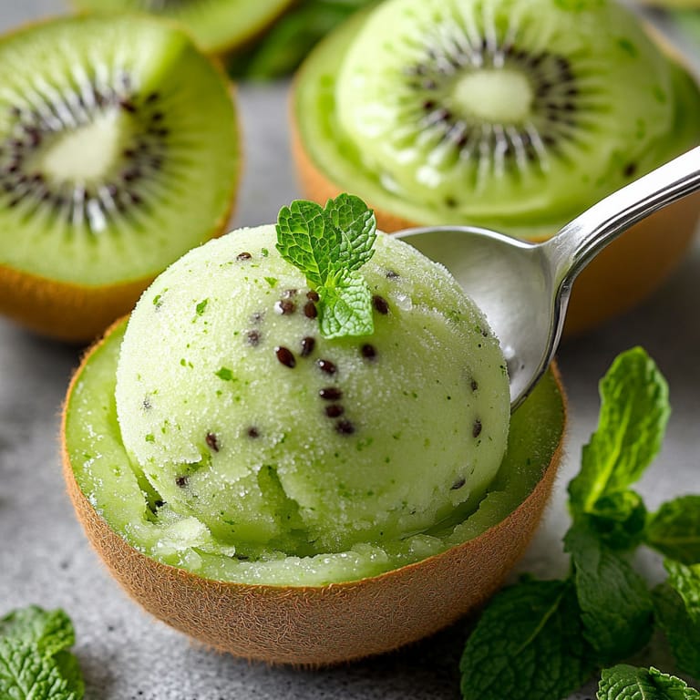 A kiwi fruit is cut in half and scooped out, with a spoon inside.