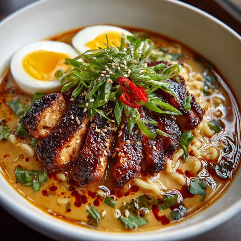 A bowl of soup with eggs and noodles.