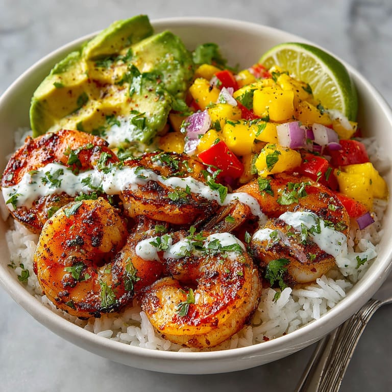 A bowl of shrimp and vegetables.