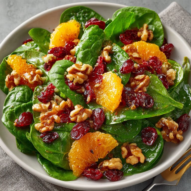 A bowl of salad with oranges, walnuts, and cranberries.