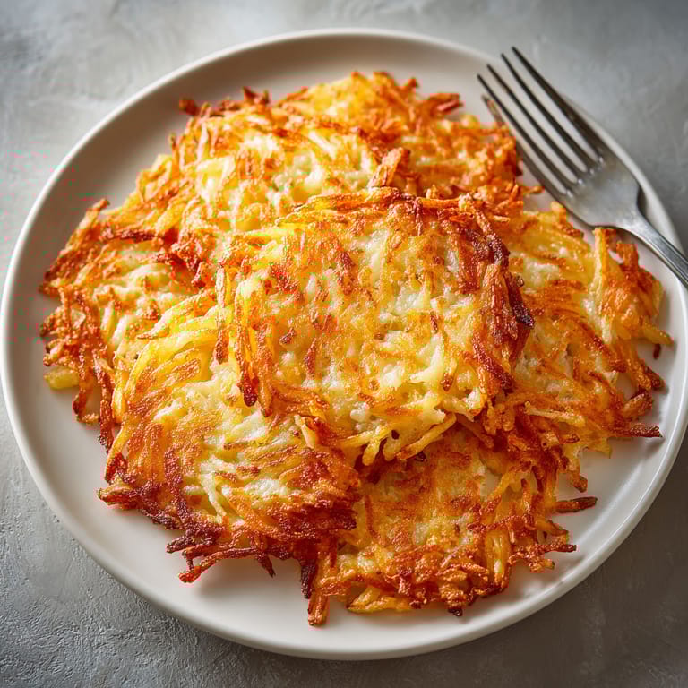 A plate of homemade shredded hashbrowns.