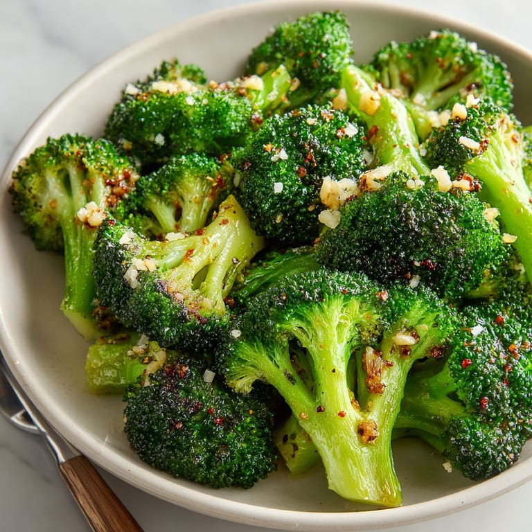A bowl of broccoli with seasoning.