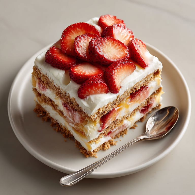 A slice of strawberry lemonade icebox cake.