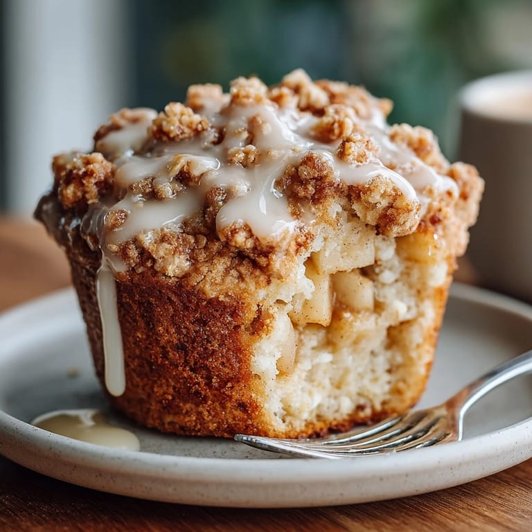 Close-up of golden Maple Apple Breakfast Muffins with juicy apple pieces and maple glaze.
