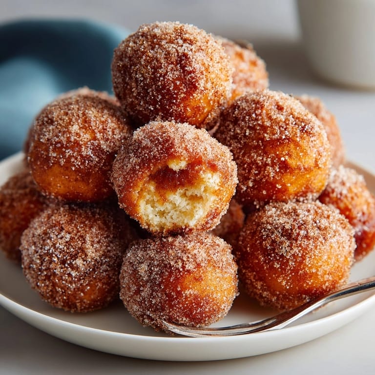 Close up of warm Air Fryer Pumpkin Spice Donut Holes, inviting aroma perfect with coffee.