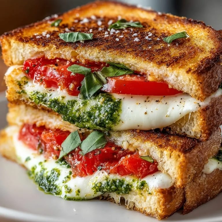 A Caprese Grilled Cheese sandwich with pesto; imagine the aroma and stringy cheese.