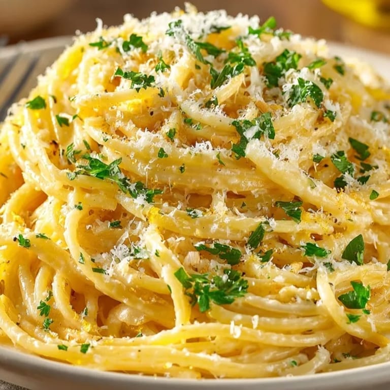 A steaming bowl of One-Pot Lemon Garlic Pasta, family favorite ready to serve.
