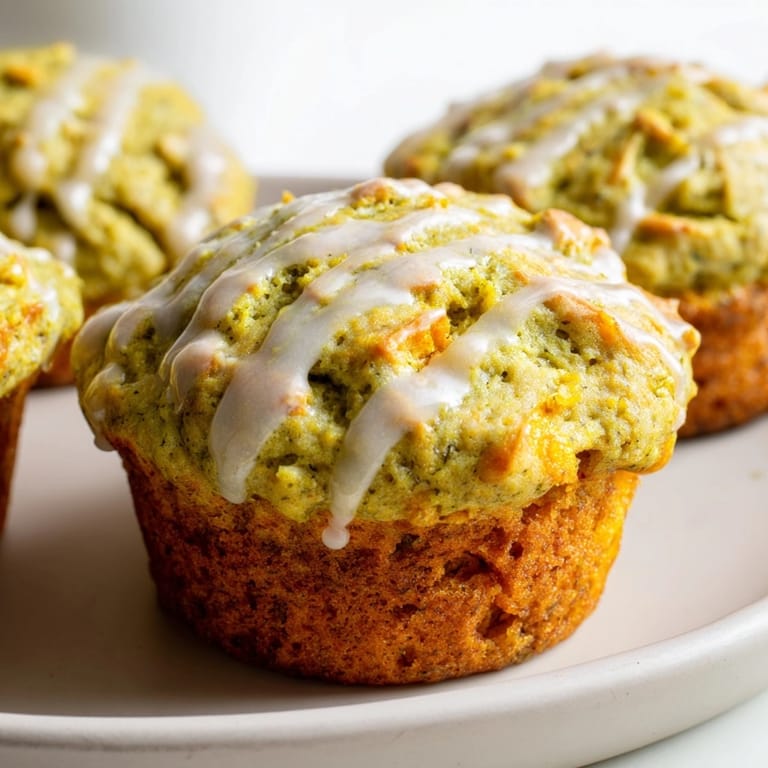 Vibrant green matcha swirls in these domed Matcha Pumpkin Scone Muffins, baking in tins.