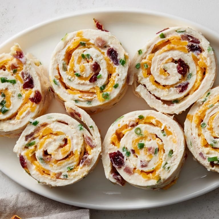 Tangy Cranberry Jalape&ntilde;o Cream Cheese Pinwheels filling soft tortillas, ready to slice.