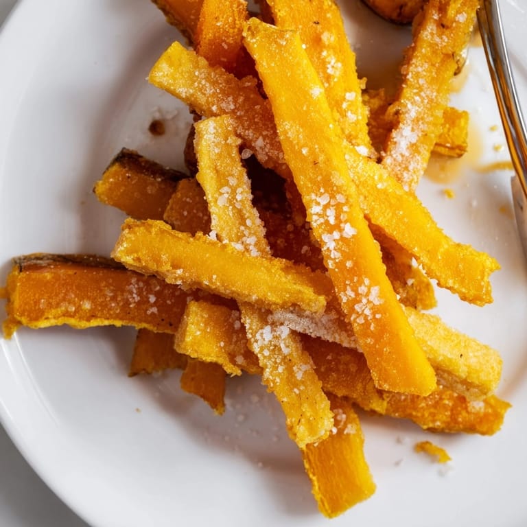 Homemade crunchy tempura pumpkin fries recipe, a vegetarian appetizer, fried to a savory crisp.