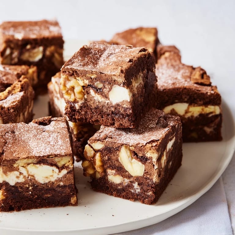 Decadent, fudgy Cinnamon Nut Ricotta Brownies served warm with vanilla ice cream.  