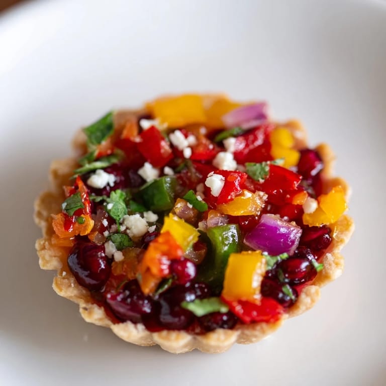 Crispy tartlet shells filled with zesty cranberry jalapeño filling, ideal for appetizers.  